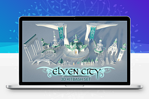 Blender精灵城奇幻建筑魔幻模型游戏电影资产渲染3D房屋设计素材Elven City – 3D Kitbash Set