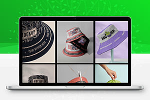 渔夫帽帽子遮阳帽时尚帽多角度VI效果展示贴图PS样机模版设计素材