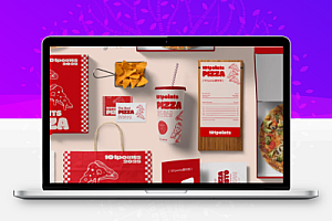 西餐快餐披萨餐饮VI品牌PS样机提案展示外卖包装袋盒贴图模版设计素材45款