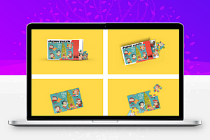 拼图益智玩具包装盒PS样机效果图展示VI智能贴图提案设计素材模版9款